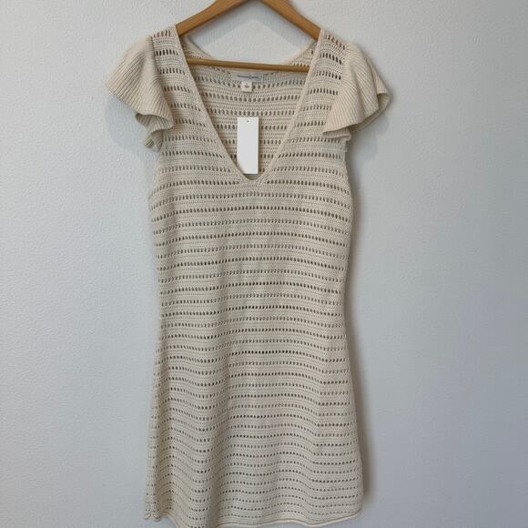 Treasure & Bond Flutter Sleeve Crochet Cream Linen Blend Sweater NEW Large - Picture 10 of 11